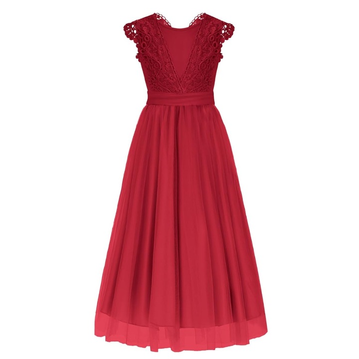 Rochie pentru fete, Danna Belle, din dantela si tulle, cu fundita la spate, Rosu, Rosu