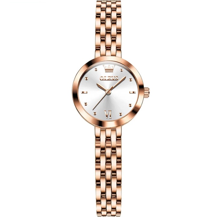 Ceas de dama Delis, Olevs CS1558, otel inoxidabil, rose gold, cadran alb