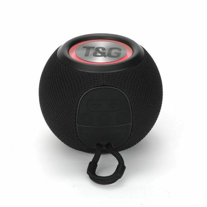 T&G TG337 hordozható hangszóró, Bluetooth 5.3, többszínű LED, fekete gyémánt, 5 W, 10 m