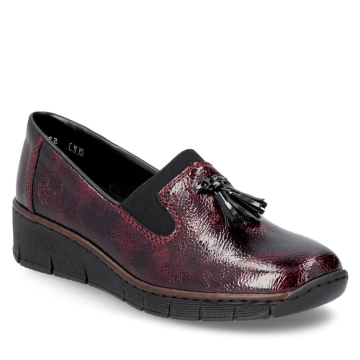 Rieker női bebújós félcipő bordó lakk kombi 53751-35 Méret 36