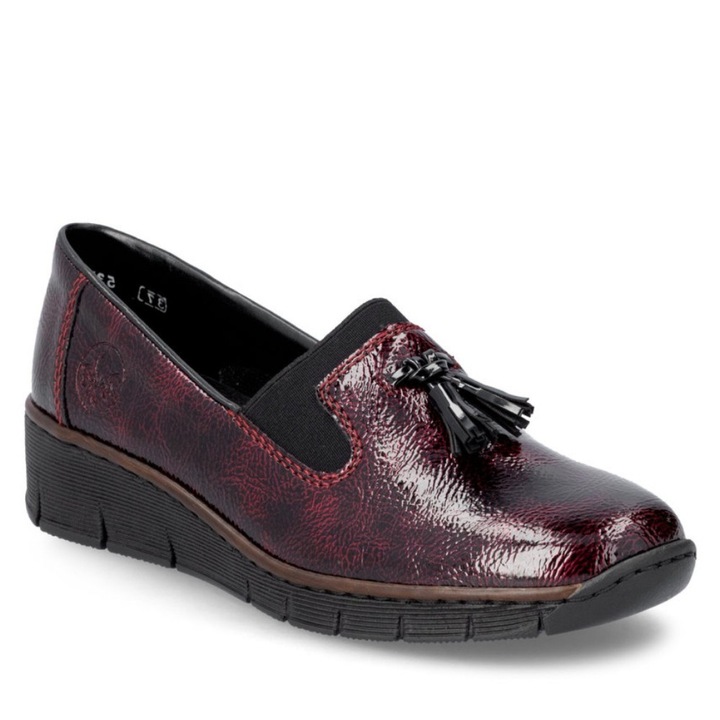 Rieker női bebújós félcipő bordó lakk kombi 53751-35 Méret 39