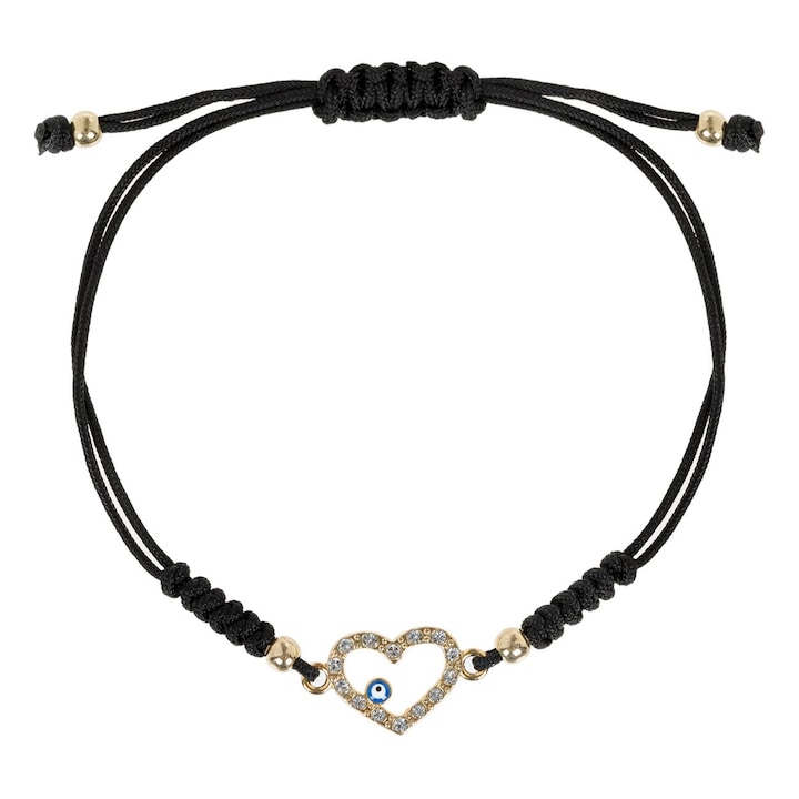Makramé karkötő, Arany Szív, Kék Szem, Fekete, MYONNA IT & E-COMMERCE ®
