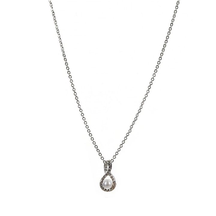 Colier cu lant de culoare argintie margea alba & strass pentru femei