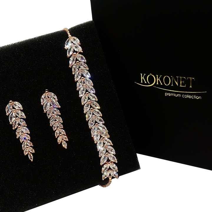 Cercei si bratara aur roz BOHO glam