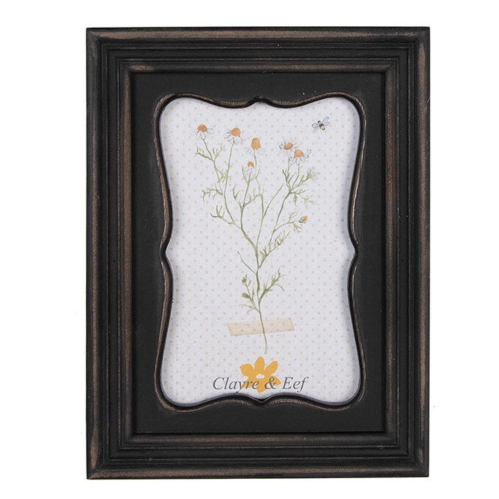 Asztali képkeret, fekete barna fa, fal, 15x2x20 cm, 10x15 cm