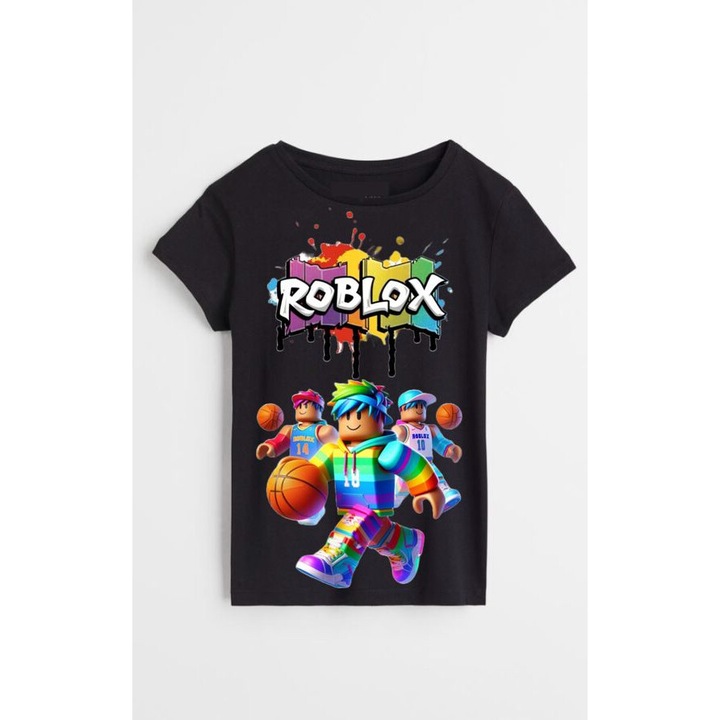 Черна памучна тениска Roblox 1, Черен