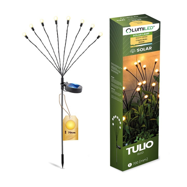 Lampa solara TULIO, 8 LED, neagra, 70 cm, IP44