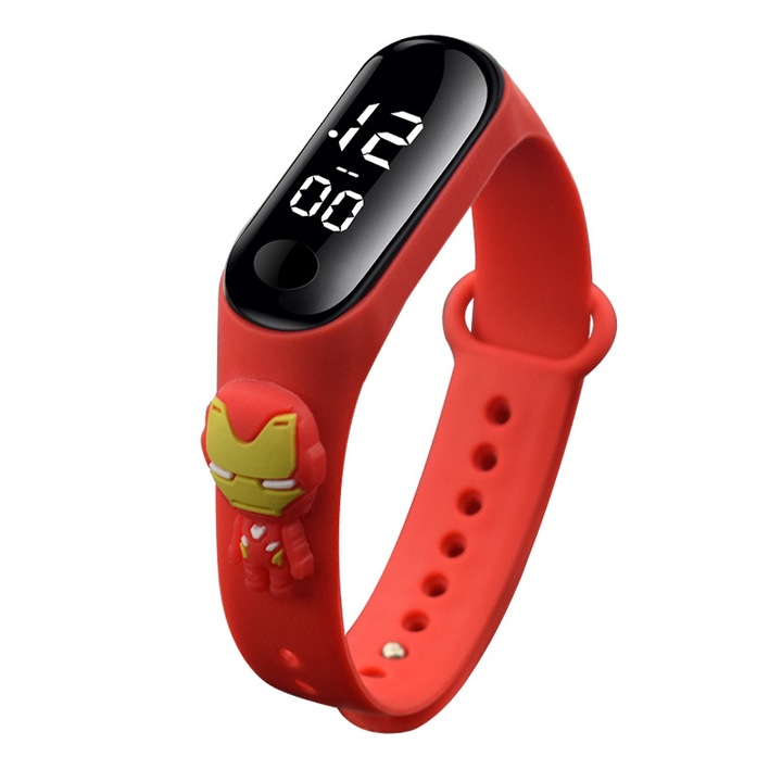 Ceas pentru copii MI Band 10 Comics, LED, Curea din silicon, Iron Man