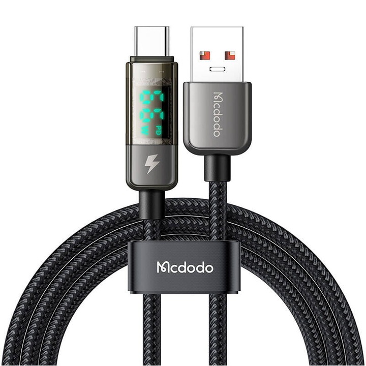 Cablu USB-C la USB-C, 6A, Display Digital, Oprire Automata, Design Transparent, 1.2m - Mcdodo (CA-3630) - Black