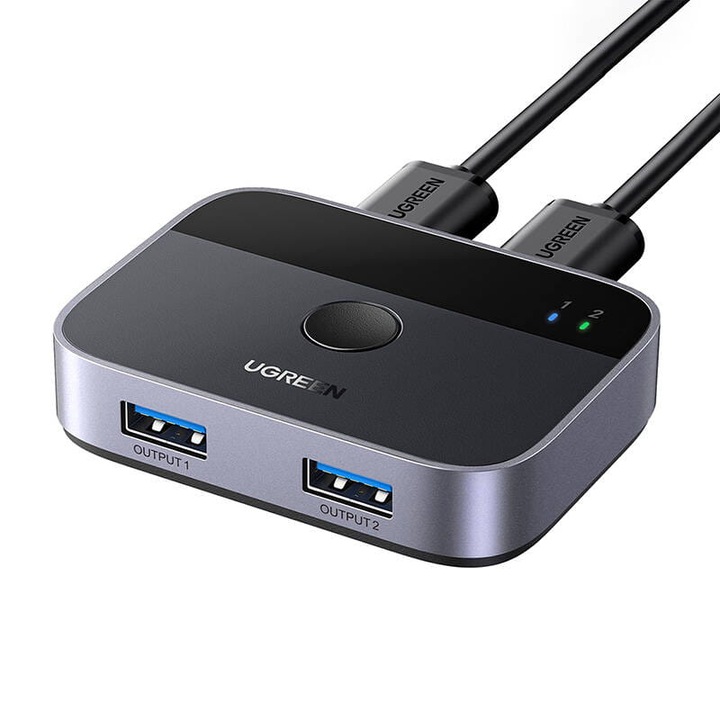 USB 3.0 суич, Ugreen, CM757, 2 порта, 5 Gbps, черен, 59x33x20mm, 2 USB кабела 1.5m