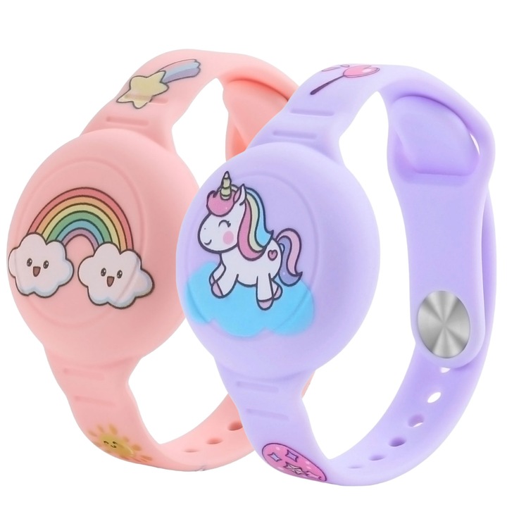 2 db karkötő készlet Apple AirTaghez, Case, MATCHEASY, Silicon, lila/rózsaszín