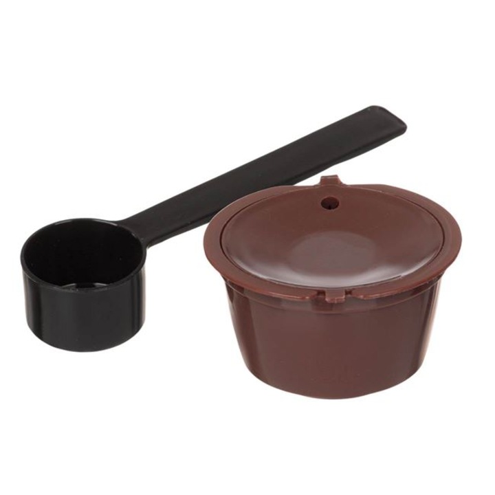 Капсула за кафе за многократна употреба, тип Dolce Gusto, включена метална мерителна лъжица, кафява