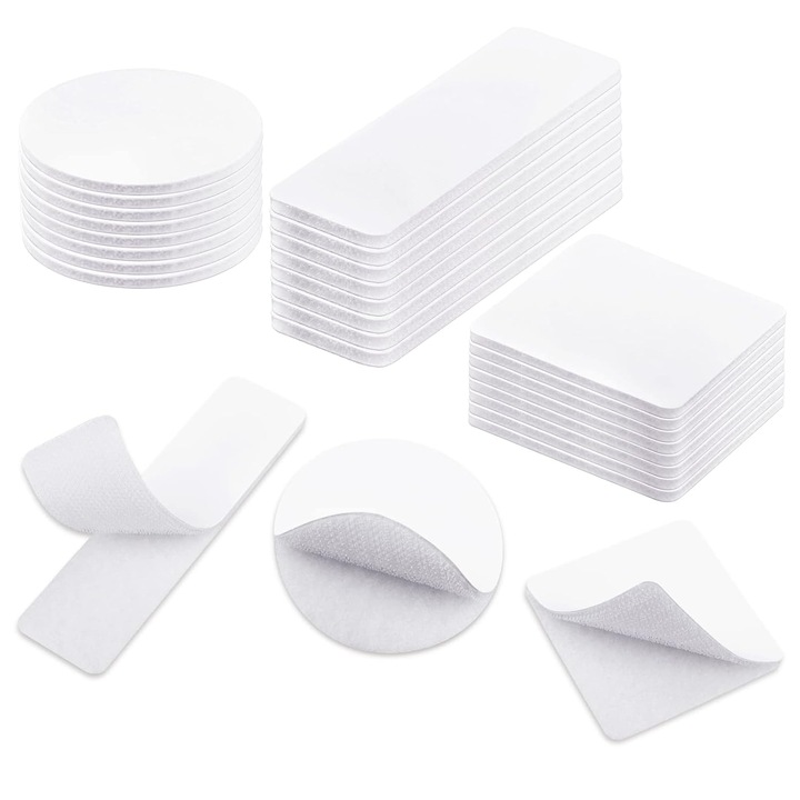 Комплект от 60 велкро лепенки, AllizBan, найлон, с 3 различни размера, бели