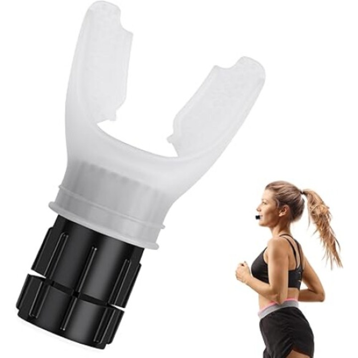 Dispozitiv fitness respiratie, Nozibye®, ajustabil, portabil, Regleaza rezistenta, creste capacitatea pulmonara, imbunatateste rezistenta fizica si somnul, Alb