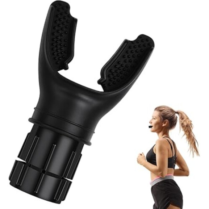 Dispozitiv fitness respiratie, Nozibye®, ajustabil, portabil, Regleaza rezistenta, creste capacitatea pulmonara, imbunatateste rezistenta fizica si somnul, Negru