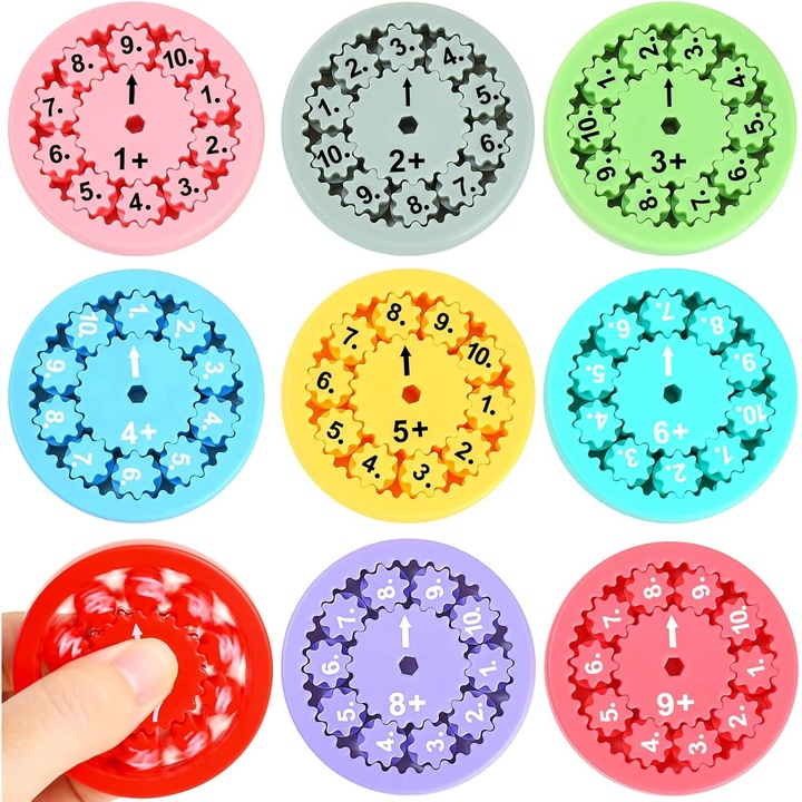 Jucarie Educativa pentru Copii, Matematica Frisbee adunare si scadere, 3 ani+, 9 piese, Multicolor