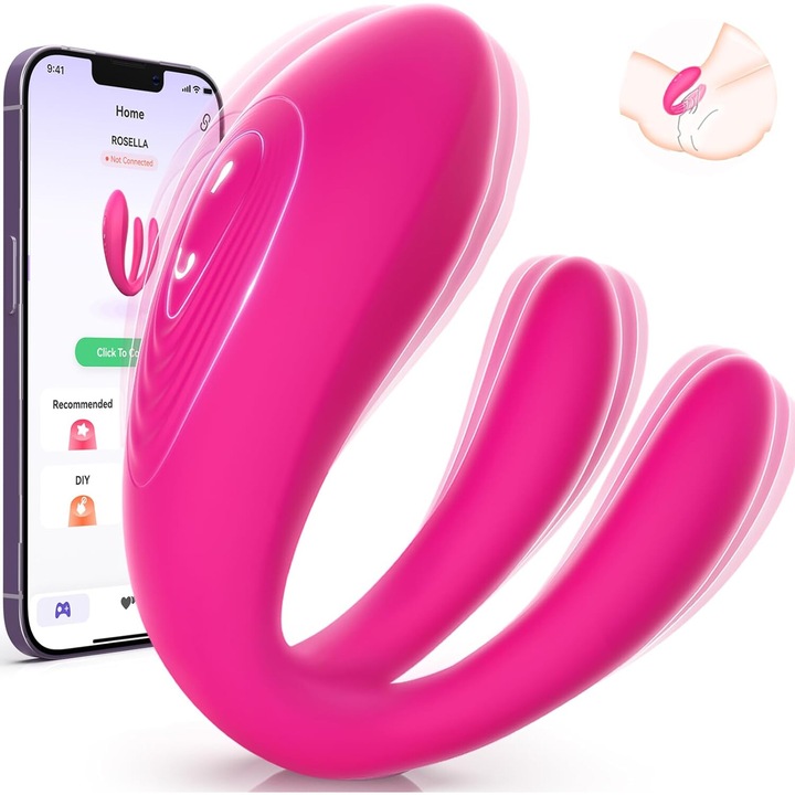 Vibrator pentru femei cu stimulator clitoris si control prin aplicatie telefon, impermeabil IPX7, 10 moduri vibratie, dildo erotic pentru cupluri, silentios