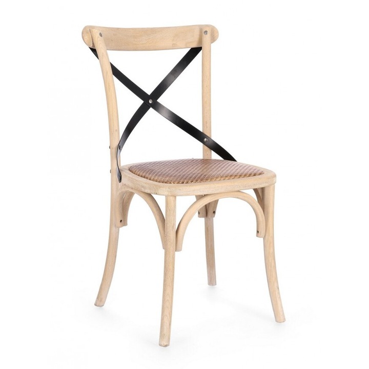 Стол Cross II 50.5x52x87 см, естествено дърво, стомана, Черен