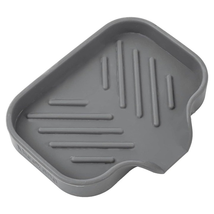 Поставка за сапун и гъба с оттичане, хранителен силикон, сива, 12,4x8,1 см