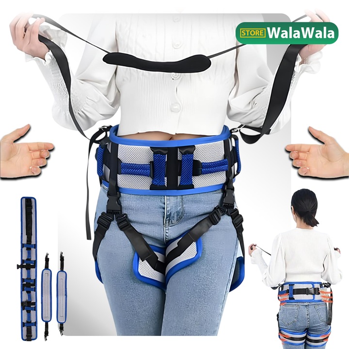 Centura de Transfer pentru Pacienti, NOVLA, Curea de Asistenta cu Manere Orizontale si Verticale, Reglabila si Reutilizabila, Material Respirabil, Sigura si Confortabila, pentru Persoane cu Mobilitate Redusa, Imobilizate sau Seniori, Albastru