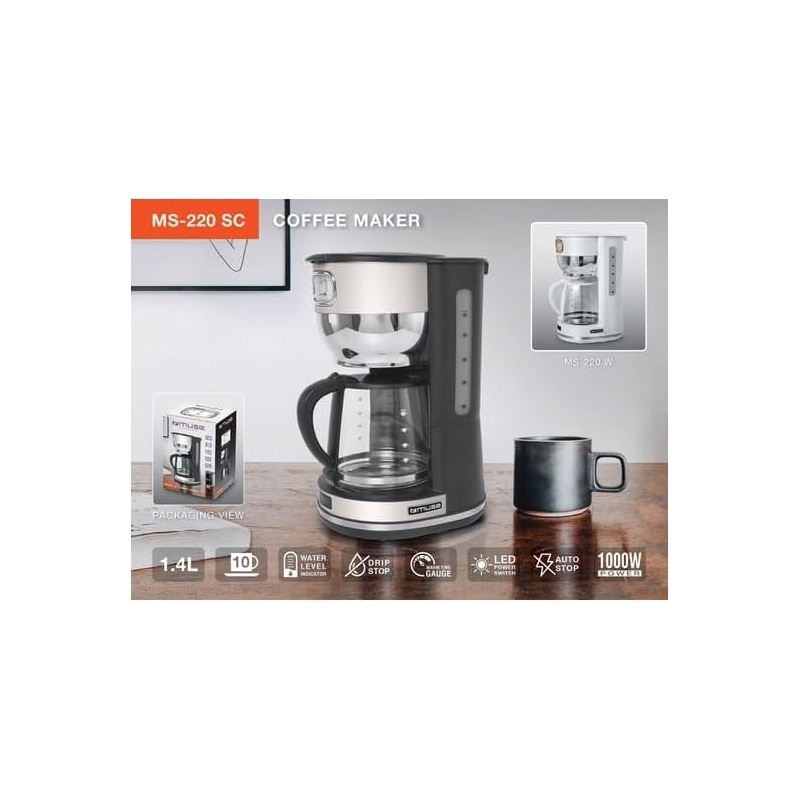 Cafetiera in stil retro Muse MS-220 SC, 1000 W, Functie de oprire automata, bej/negru