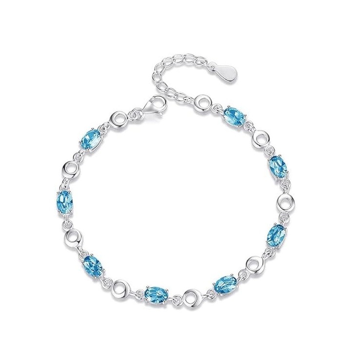 Bratara ajustabila cu cristal albastru natural, Cadou pentru domnisoare Include o cutie cadou rafinata, argintiu, 16-19cm