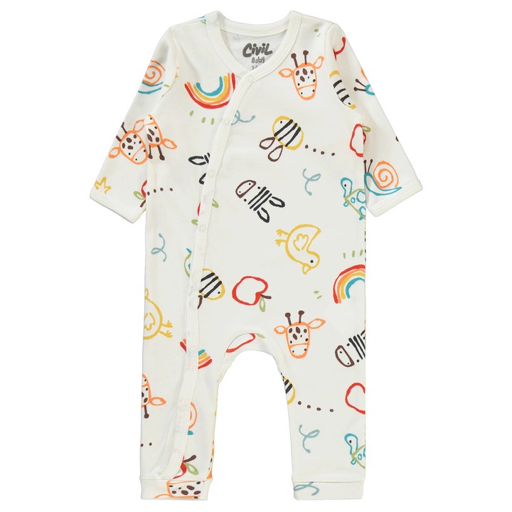 Salopeta intreaga PRIETENI DIN NATURA pentru copii, ERAKIDS, imprimeu inspirat din natura, 100% Bumbac PREMIUM, Alb