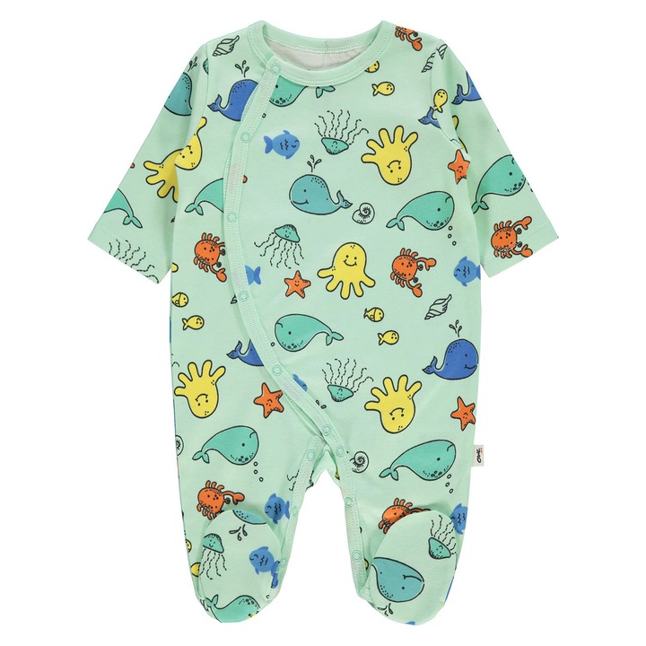 Salopeta intreaga PRIETENI DIN NATURA pentru copii, ERAKIDS, imprimeu inspirat din natura, 100% Bumbac PREMIUM, Verde menta