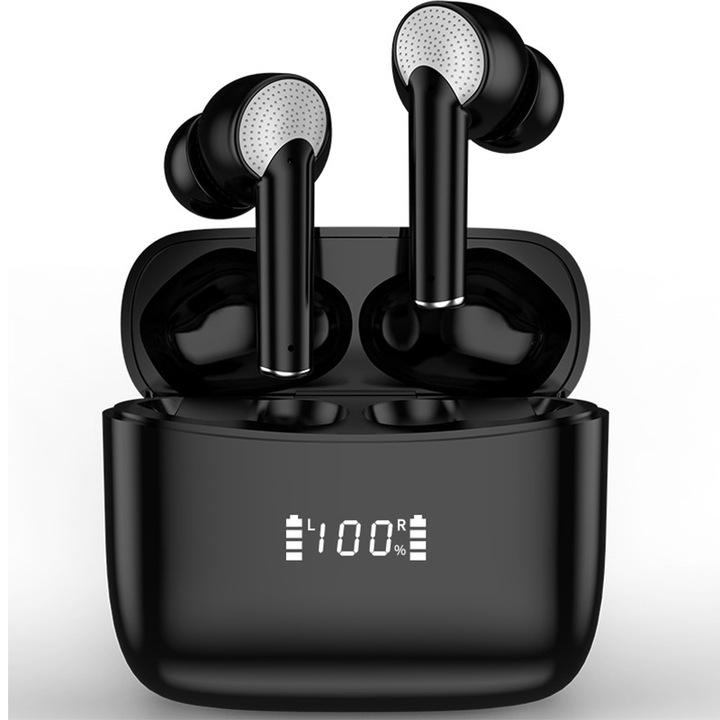 Vaxiuja vezeték nélküli fülhallgató, bluetooth 5.3, ANC, ENC, 36 óra autonómia, aktív zajszűrés, IPX5 vízálló, gyors töltés, érintésvezérlés, fekete