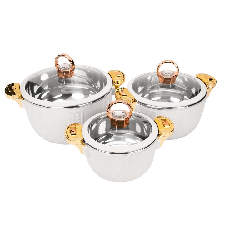 Thermal rakott, 3 részes készlet, Thermo Class, rozsdamentes acél belsővel, Naimeed D6701, Fehér