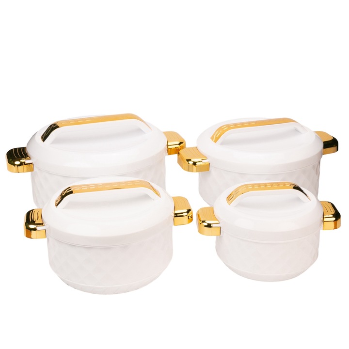 Thermal rakott, 4 darabos készlet, Thermo Class, rozsdamentes acél belsővel, Naimeed D6709, Fehér