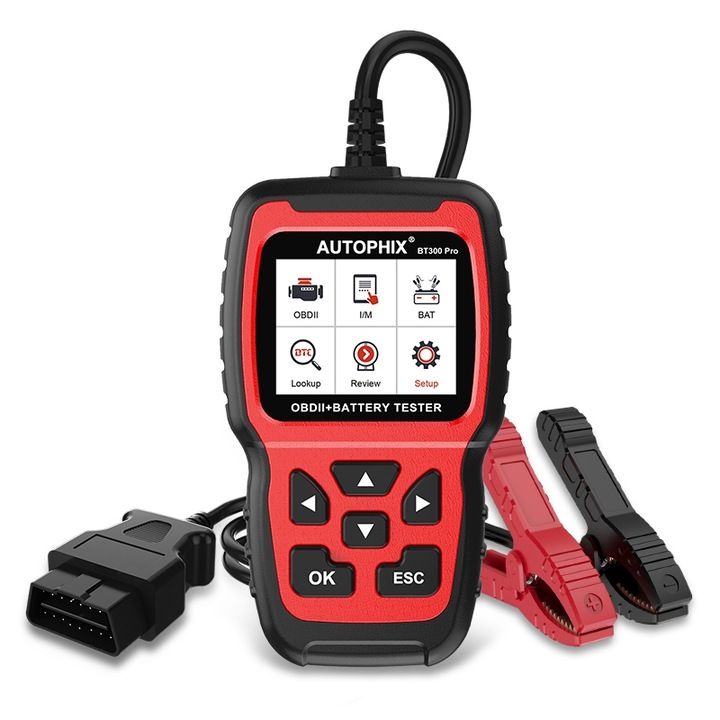 Tester Auto AUTOPHIX BT300PRO, cu cleme, citire coduri, tester baterie, 12V, 100-2000 CCA, rosu