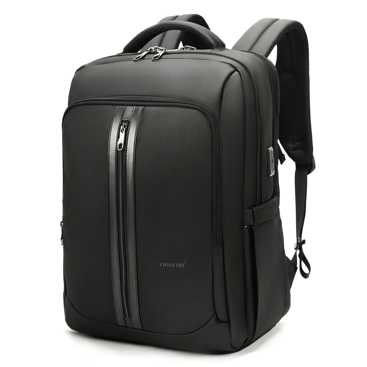 Rucsac business casual pentru calatorii, impermeabil, cu port USB, Tigernu, pentru laptop de 15.6", 30x14x35 cm, Negru