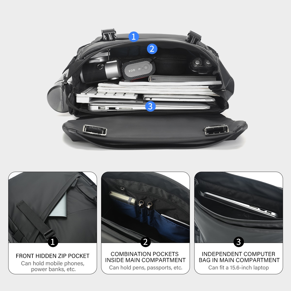 Rucsac laptop 15.6", smart casual, design pelerin unisex, impermeabil, TIGERNU, 30x13x43 cm, Negru