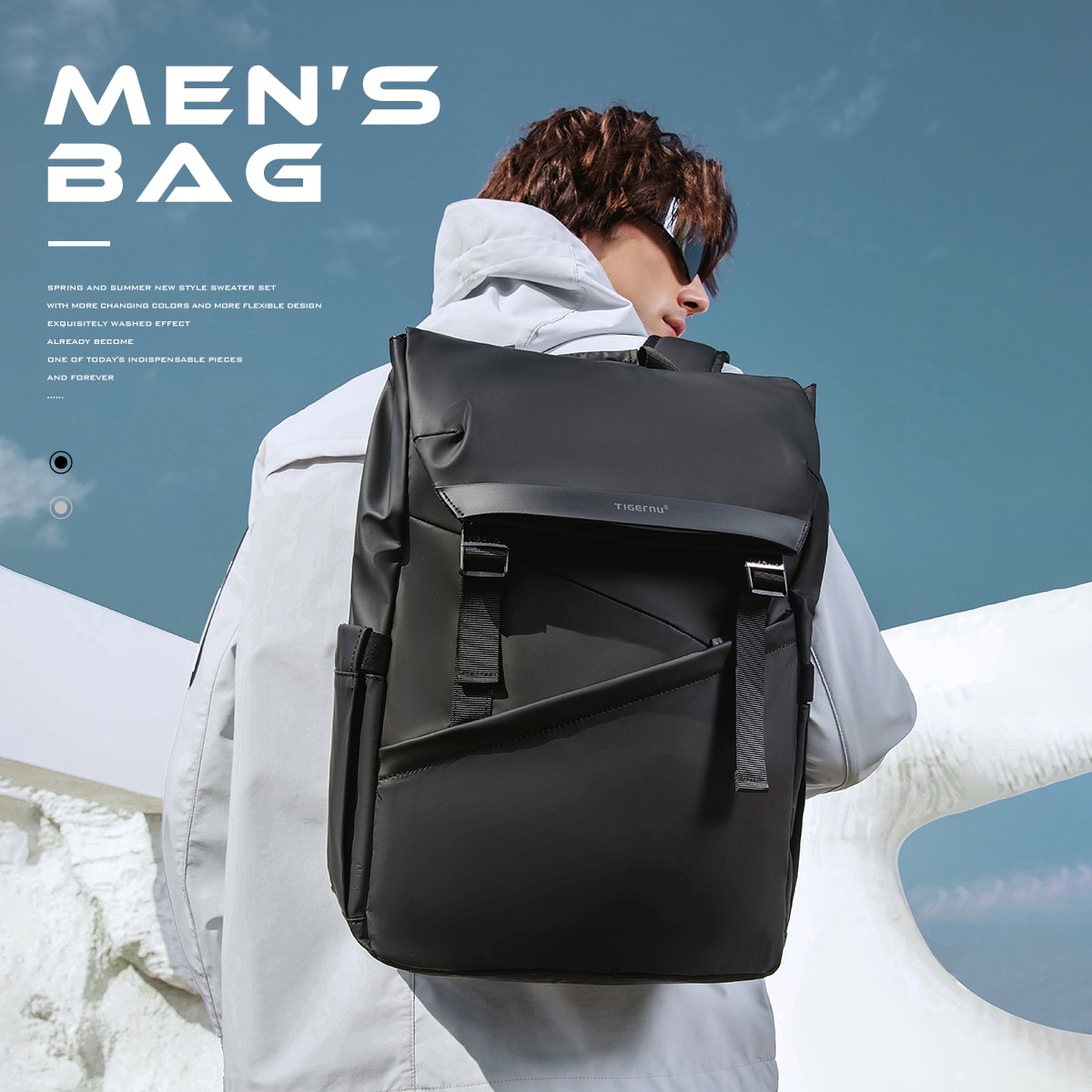 Rucsac laptop 15.6", smart casual, design pelerin unisex, impermeabil, TIGERNU, 30x13x43 cm, Negru