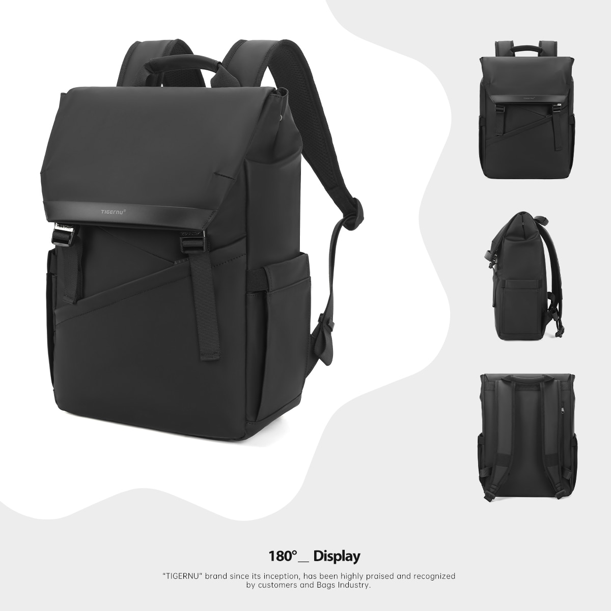 Rucsac laptop 15.6", smart casual, design pelerin unisex, impermeabil, TIGERNU, 30x13x43 cm, Negru