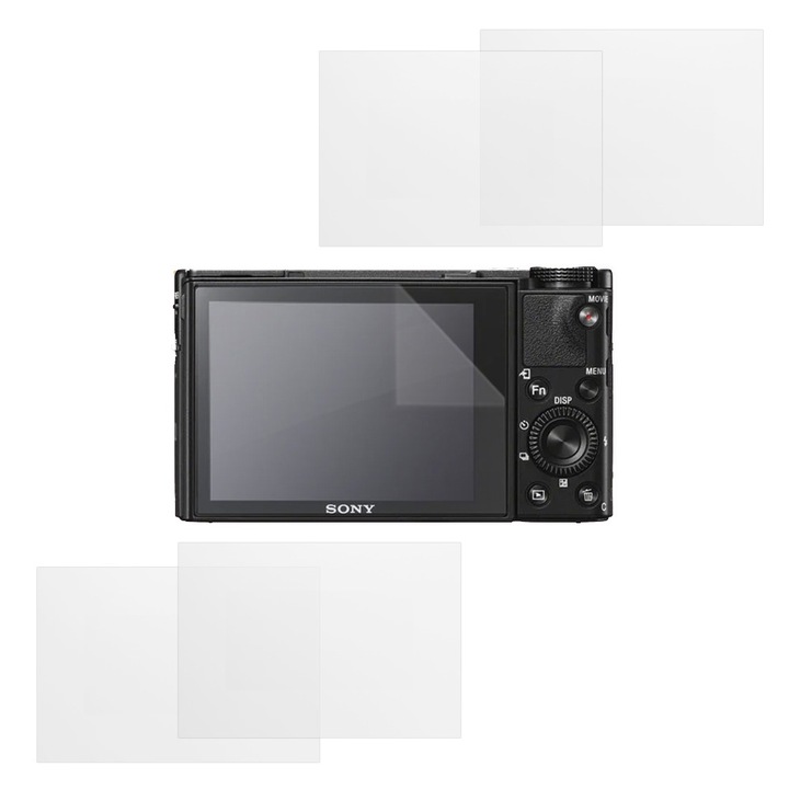 Set protectie compatibil cu Sony RX100 V, COMANDO Focus Shield, 4 Folii de Silicon Rezistente pentru Ecran, Anti-Reflexie, Anti-zgarieturi, Proprietati Regenerabile, Protectie Anti-Amprente, Aplicare usoara, Gri Transparent