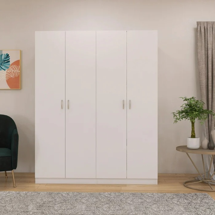 Dulap Milano cu 4 usi, 200x160x40, Culoare Alb Mat, din Pal de 18 mm