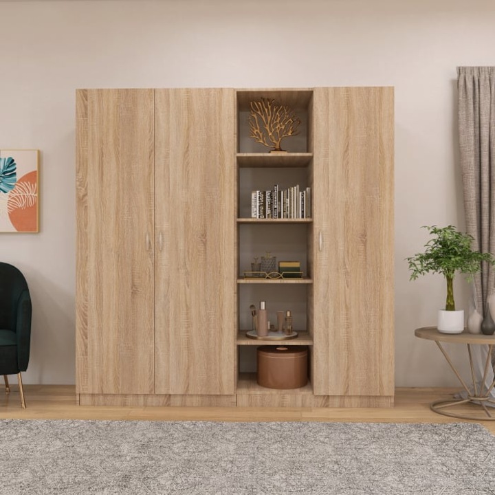 Dulap Delia 2 metri cu 3 usi, 200x200x50, Culoare Sonoma, din Pal de 18 mm