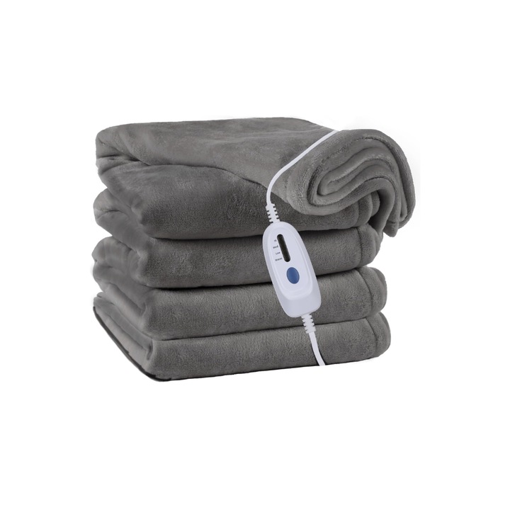 Електрическо одеяло, McJaw, 130 x 180 см, с 4 нива на отопление, светло сиво