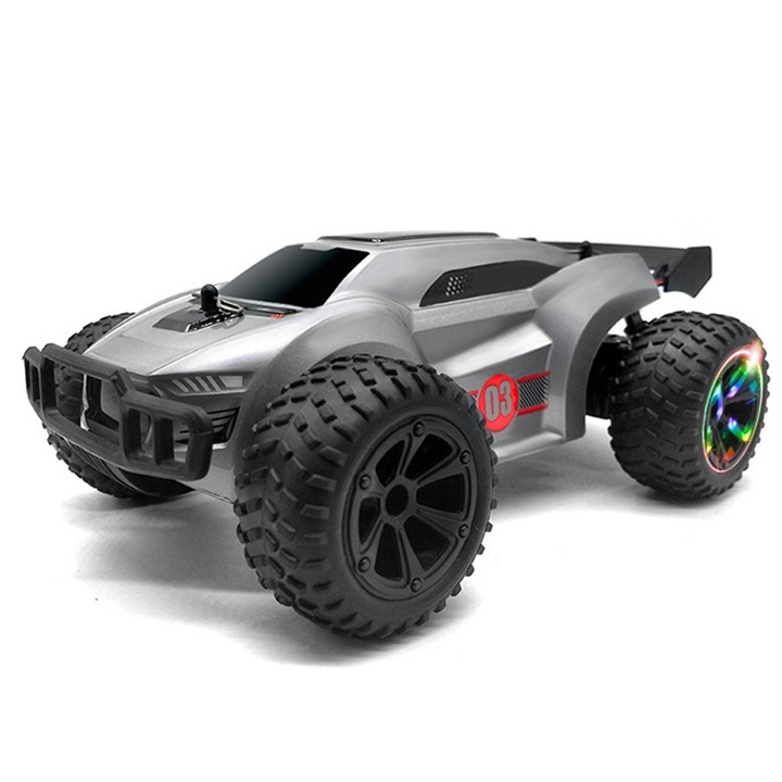 Masinuta telecomandata TOIITKQ, off-road, LED, plastic, argintiu, 7+ ani