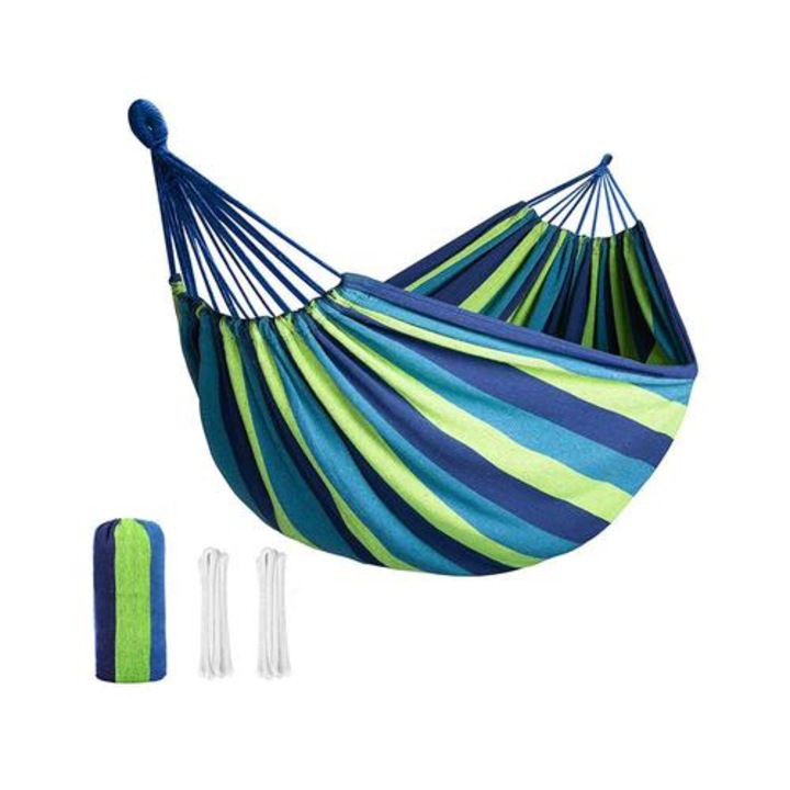 Hamac gigant XXL cu sac de depozitare, 300 cm x 160 cm, albastru-verde, capacitate de incarcare 200 kg