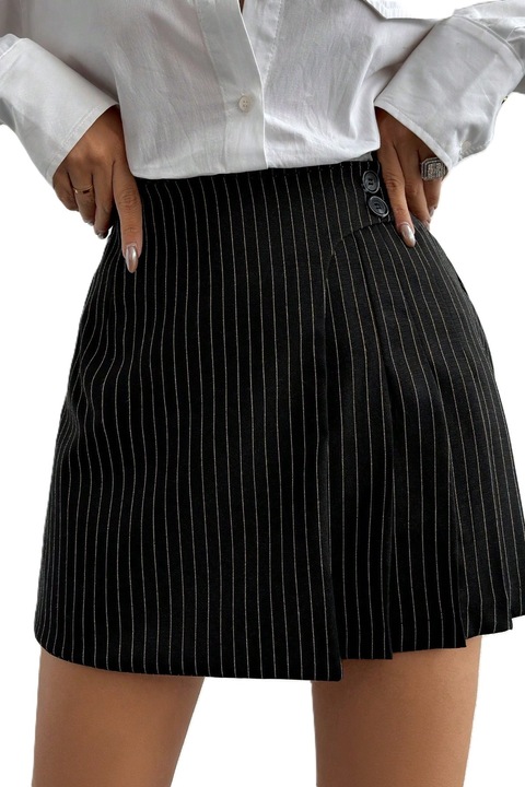 Fusta Scurta Dama, Plisata Cu Dungi, Negru, XS