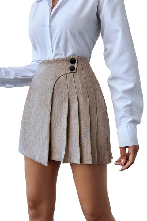 Fusta Scurta Dama, Plisata Cu Dungi, Beige, S
