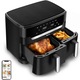 Friteuza dubla cu aer cald Tefal Dual Easy Fry XXL EY9428E0, 2700 W, capacitate 11 L, 7 programe, vase detasabile antiaderente, display LCD, temperatura reglabila 40-200°C, tehnologie Extra Crisp, aplicatie cu retete, Negru