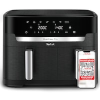 Friteuza dubla cu aer cald Tefal Dual Easy Fry XXL EY9428E0, 2700 W, capacitate 11 L, 7 programe, vase detasabile antiaderente, display LCD, temperatura reglabila 40-200°C, tehnologie Extra Crisp, aplicatie cu retete, Negru