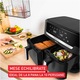 Friteuza dubla cu aer cald Tefal Dual Easy Fry XXL EY9428E0, 2700 W, capacitate 11 L, 7 programe, vase detasabile antiaderente, display LCD, temperatura reglabila 40-200°C, tehnologie Extra Crisp, aplicatie cu retete, Negru