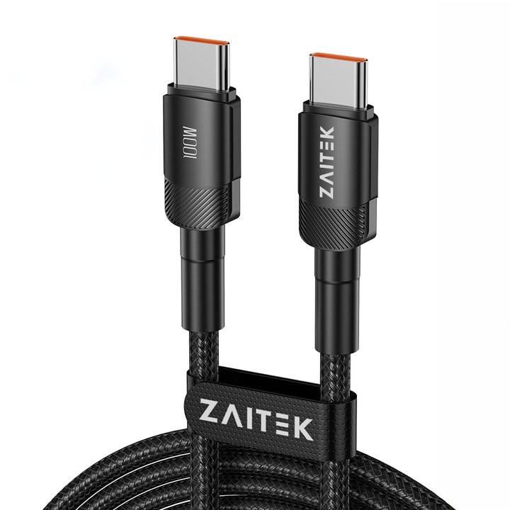 Cablu USB Type C la Type C, Incarcare Super Rapida, 100W PD, AndroidAuto, ZAITEK 05100WCC1, 1m, Negru