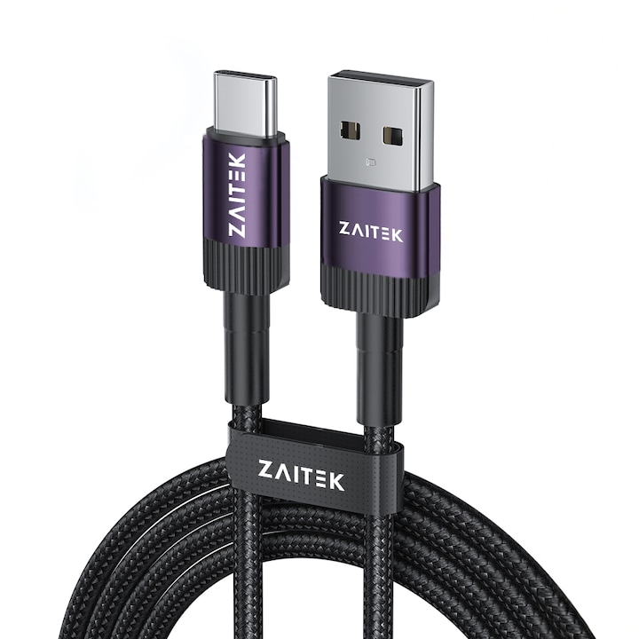 ZAITEK 023AAC1 USB-C kábel, gyorstöltés 3A, QC 3.0, INOV technológia, 1m, univerzális kompatibilitás, lila