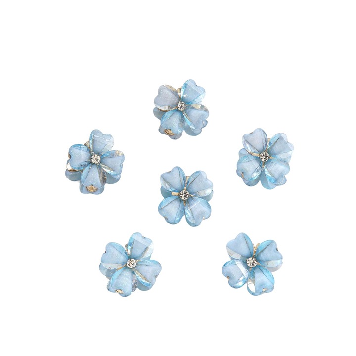 Set 6 clame mici de copii, in forma de floare, Albastru, Diametrul 2cm